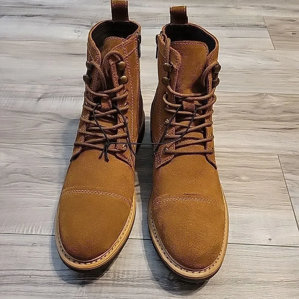 Frye Russell Boots Mens 9.5M‎ Brown Suede Leather Lace-Up Zip Side Stylish NEW